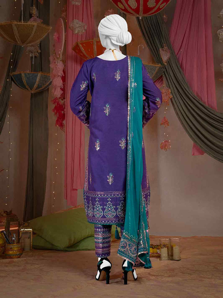 Raw Silk Purple Stitched Suit - J. Junaid Jamshed
