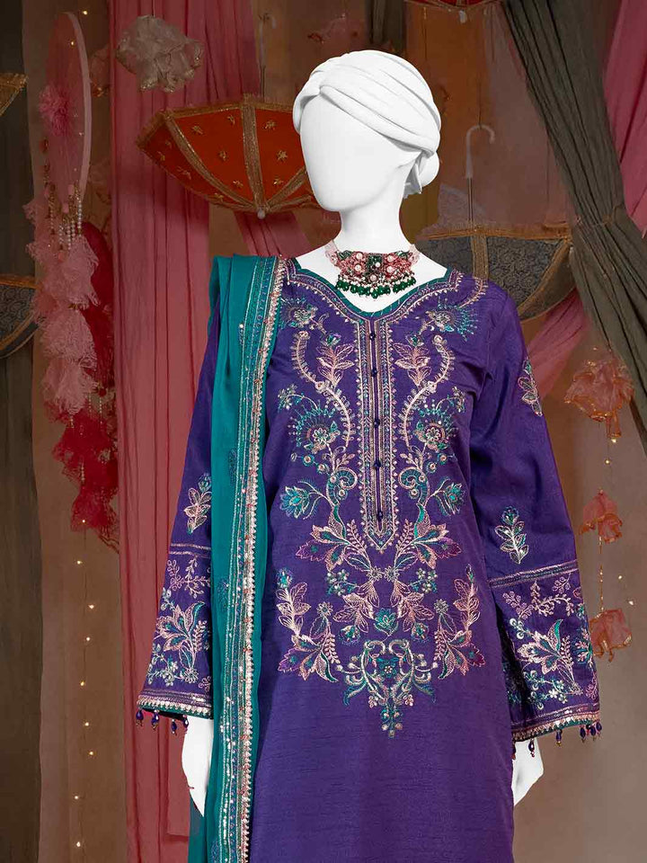 Raw Silk Purple Stitched Suit - J. Junaid Jamshed