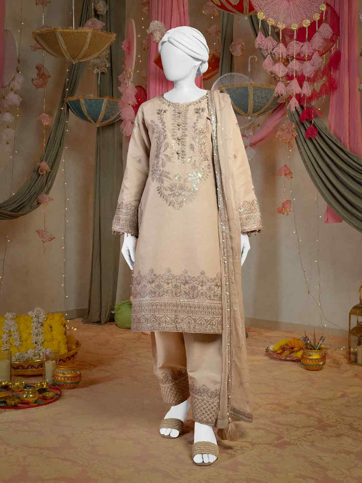Raw Silk Beige Stitched Suit - J. Junaid Jamshed