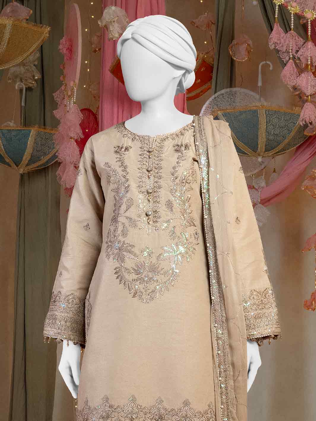 Raw Silk Beige Stitched Suit - J. Junaid Jamshed