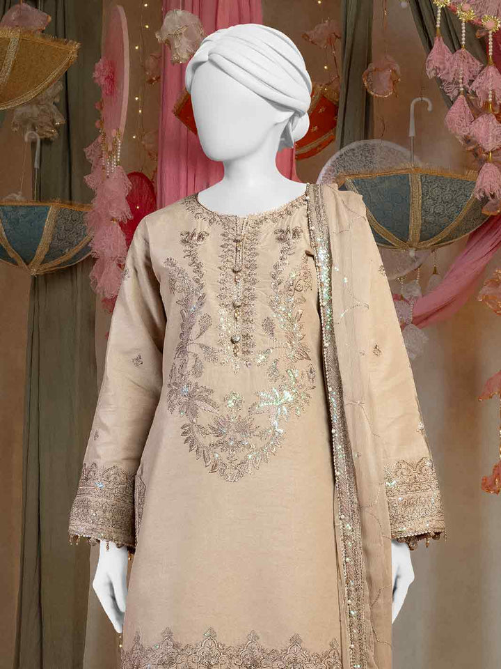 Raw Silk Beige Stitched Suit - J. Junaid Jamshed