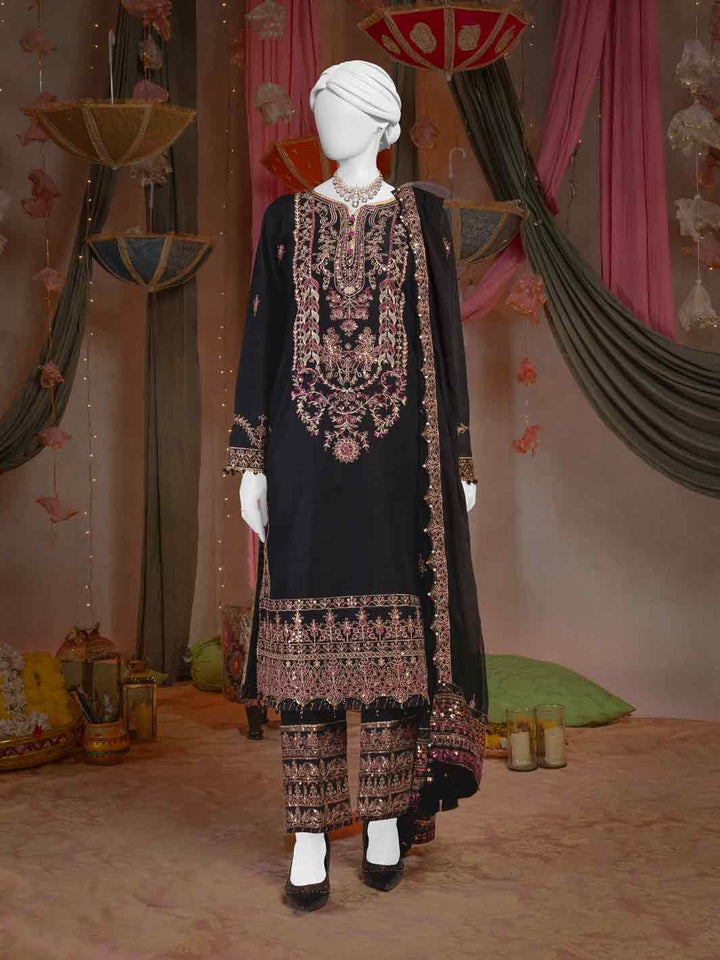 Raw Silk Black Stitched Suit - J. Junaid Jamshed