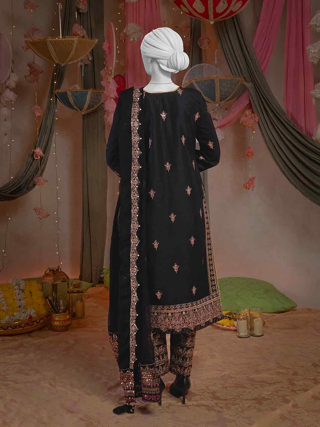 Raw Silk Black Stitched Suit - J. Junaid Jamshed