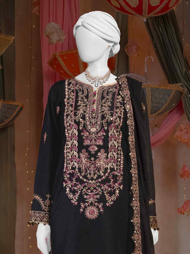 Raw Silk Black Stitched Suit - J. Junaid Jamshed