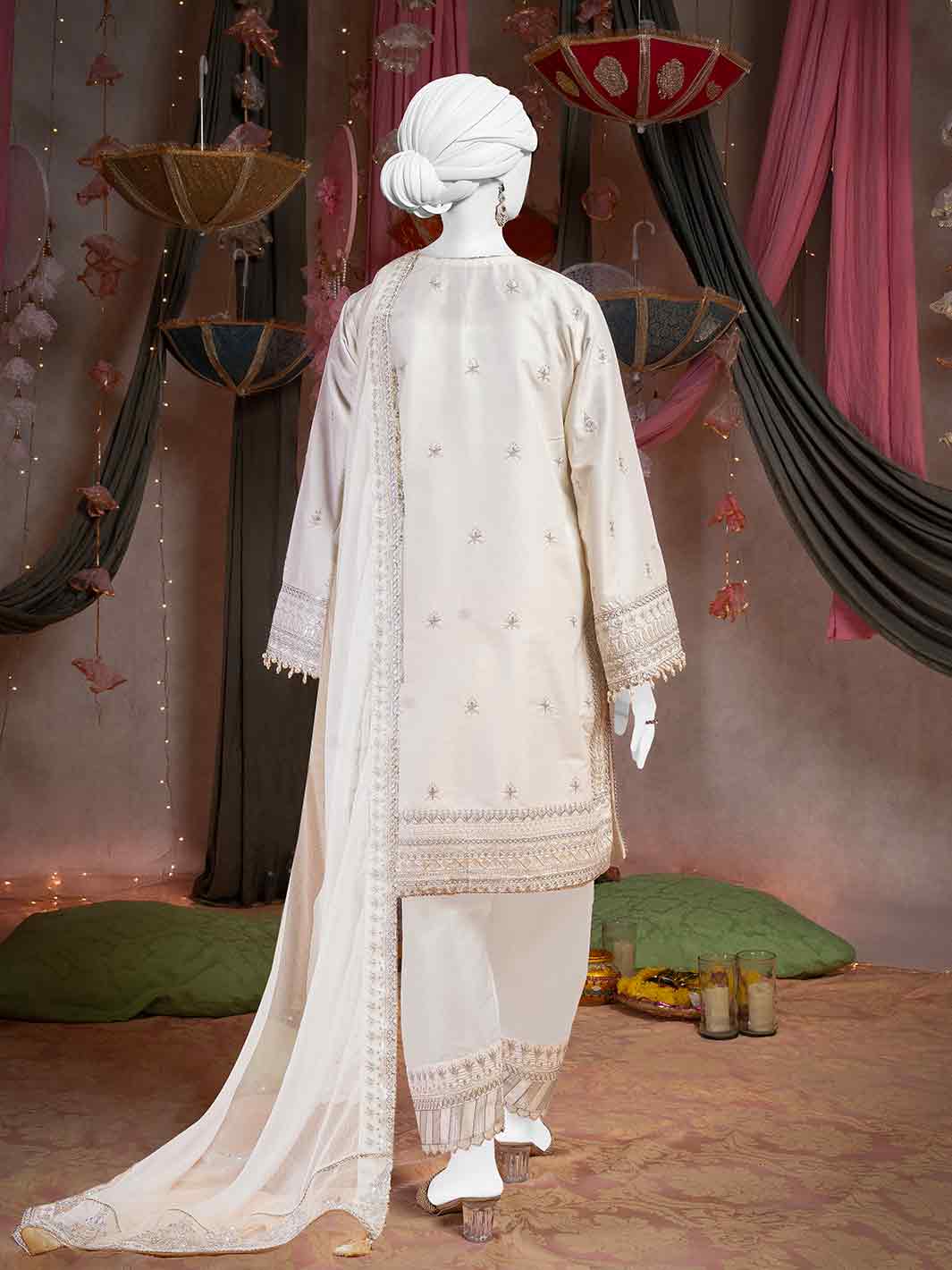 Raw Silk Off White Stitched Suit - J. Junaid Jamshed