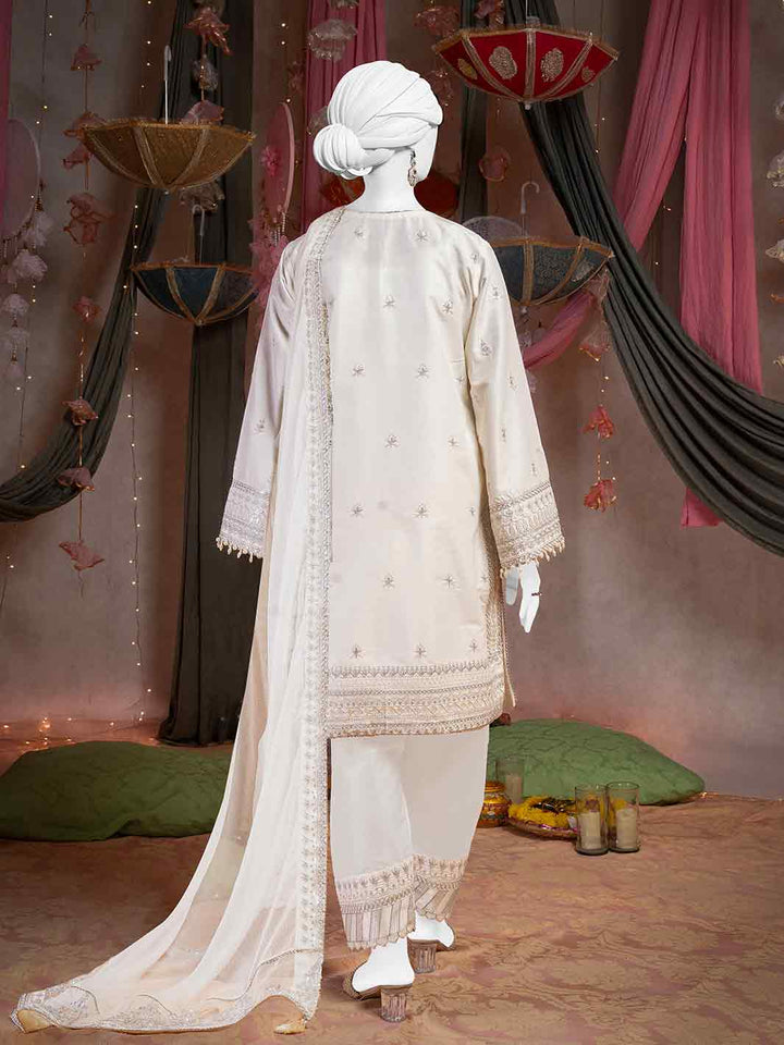 Raw Silk Off White Stitched Suit - J. Junaid Jamshed