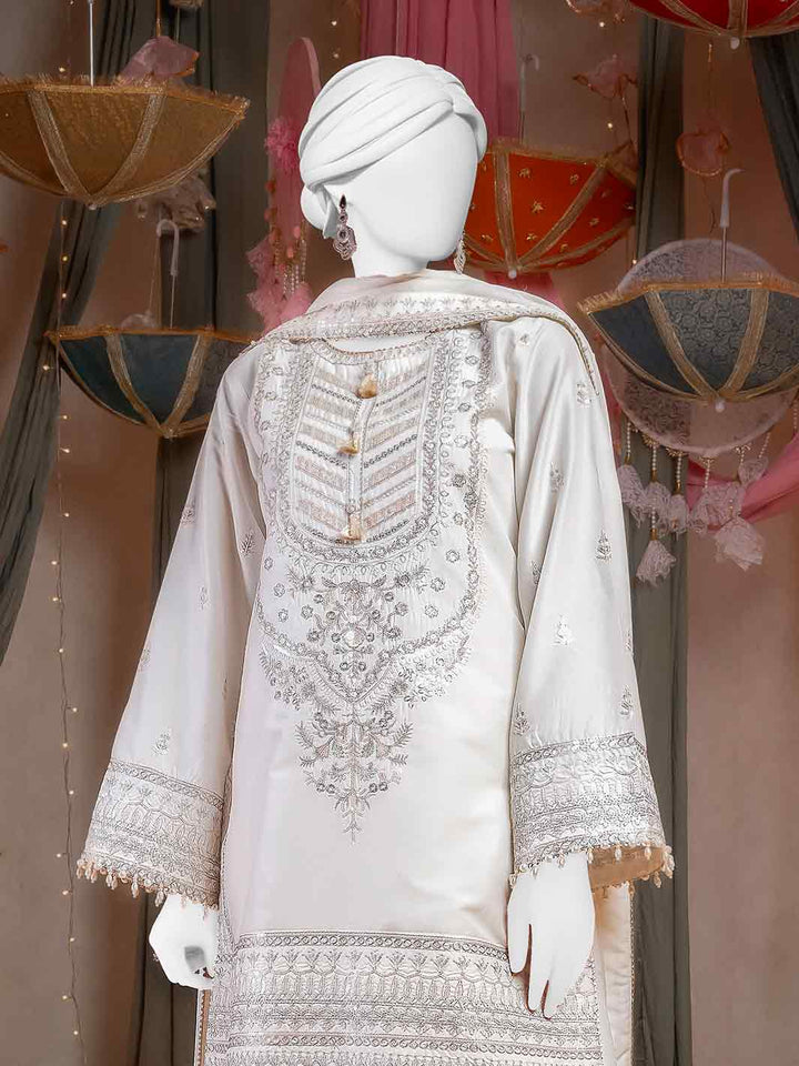 Raw Silk Off White Stitched Suit - J. Junaid Jamshed