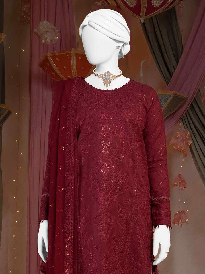 Raw Silk Maroon Stitched Suit - J. Junaid Jamshed