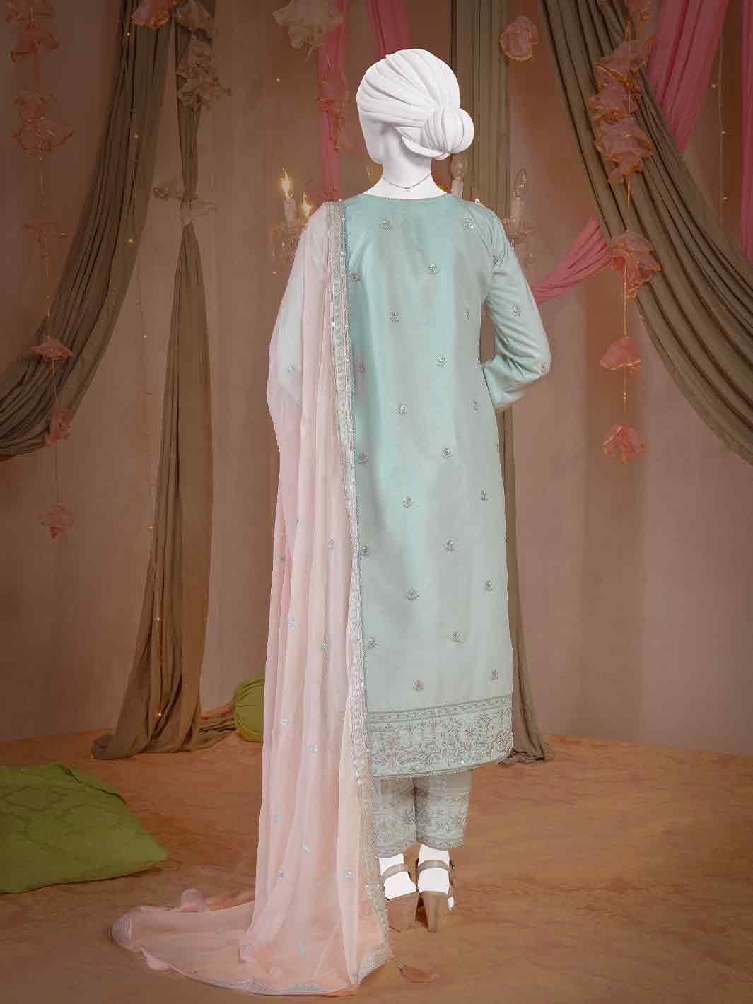 Raw Silk Light Blue Stitched Suit - J. Junaid Jamshed