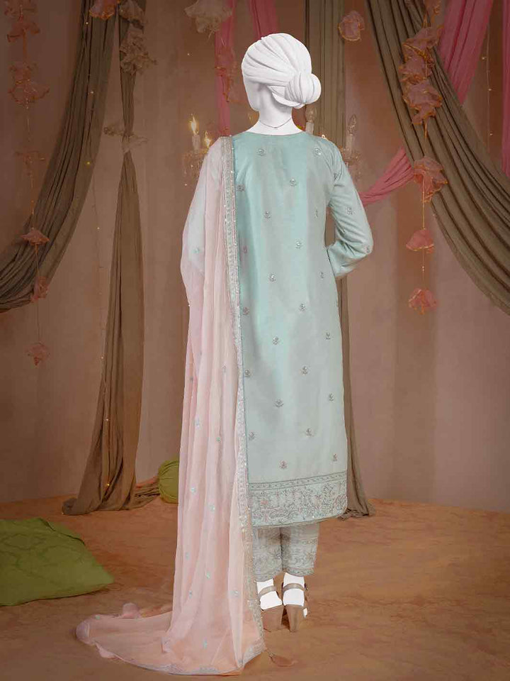 Raw Silk Light Blue Stitched Suit - J. Junaid Jamshed