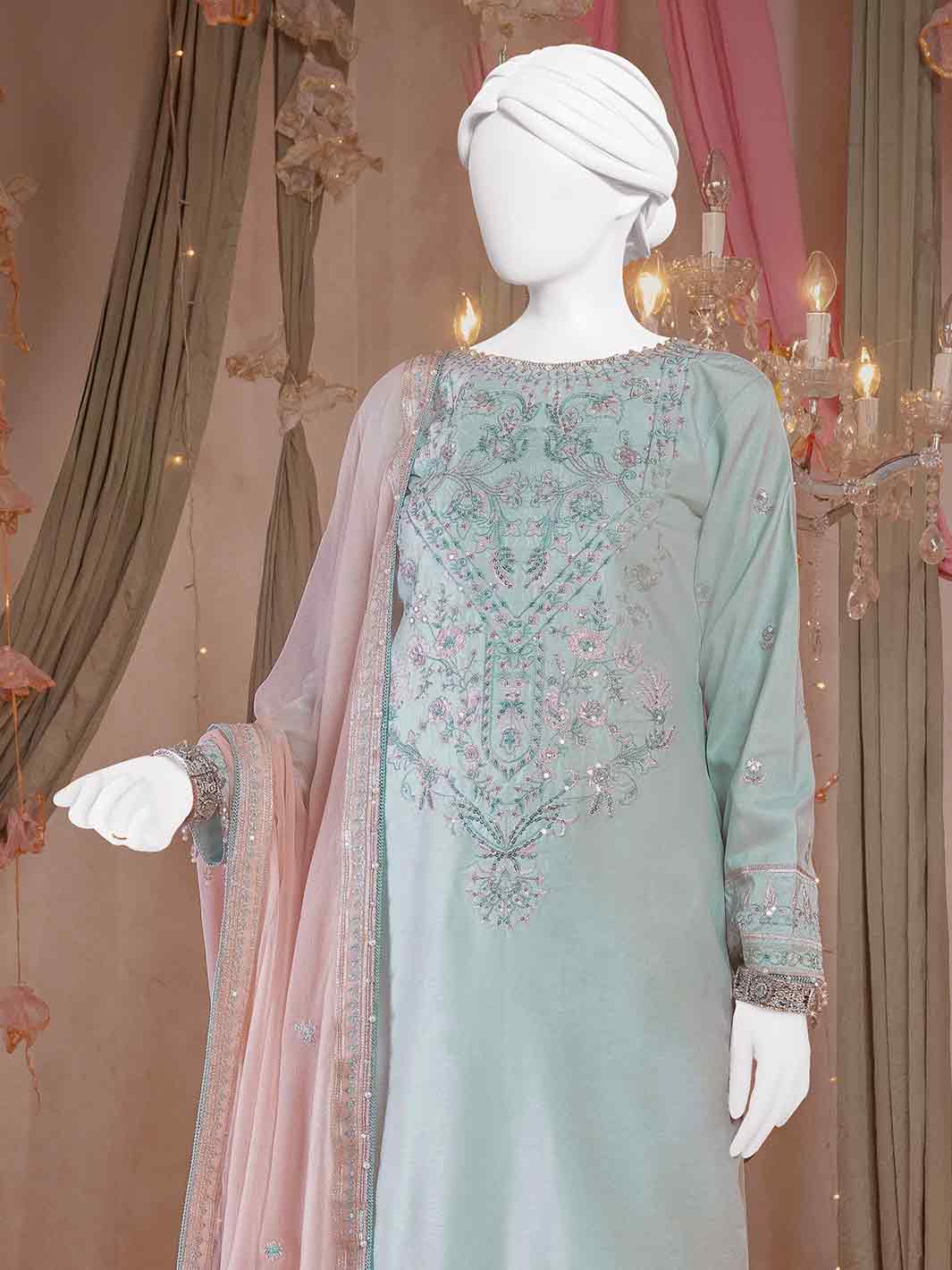 Raw Silk Light Blue Stitched Suit - J. Junaid Jamshed