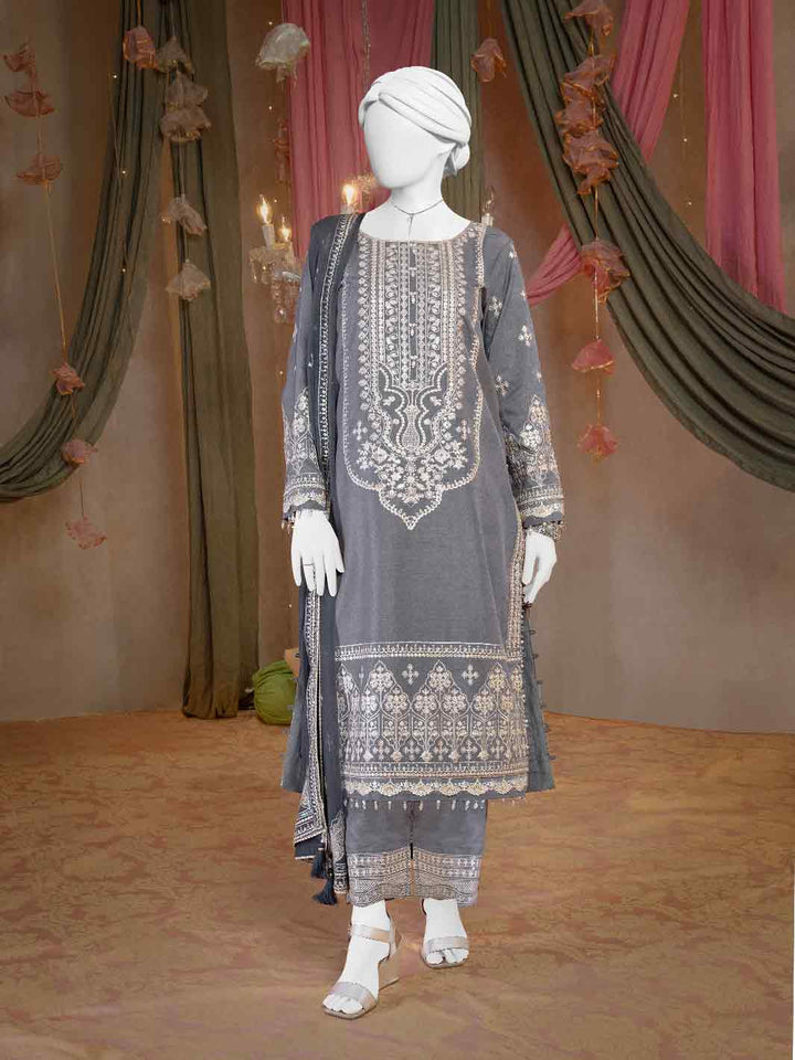 Raw Silk Light Grey Stitched Suit - J. Junaid Jamshed