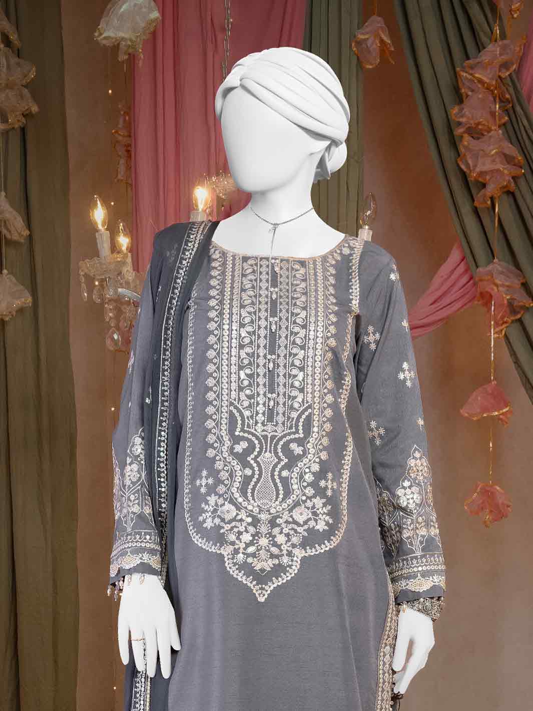 Raw Silk Light Grey Stitched Suit - J. Junaid Jamshed