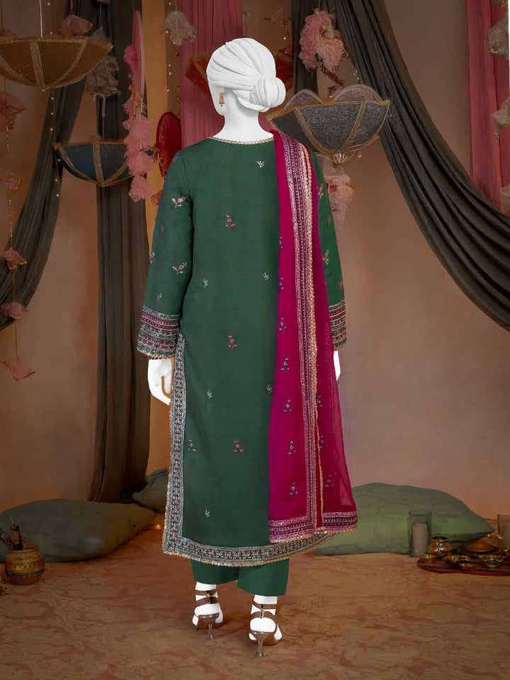 Raw Silk Mehndi Green Stitched Suit - J. Junaid Jamshed