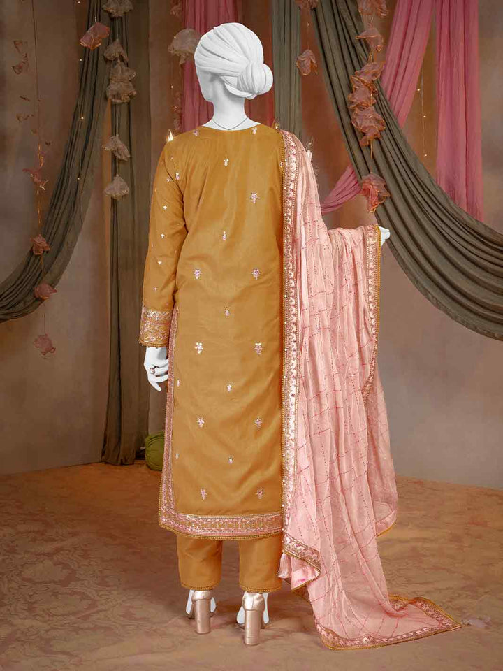 Raw Silk Mustard Stitched Suit - J. Junaid Jamshed