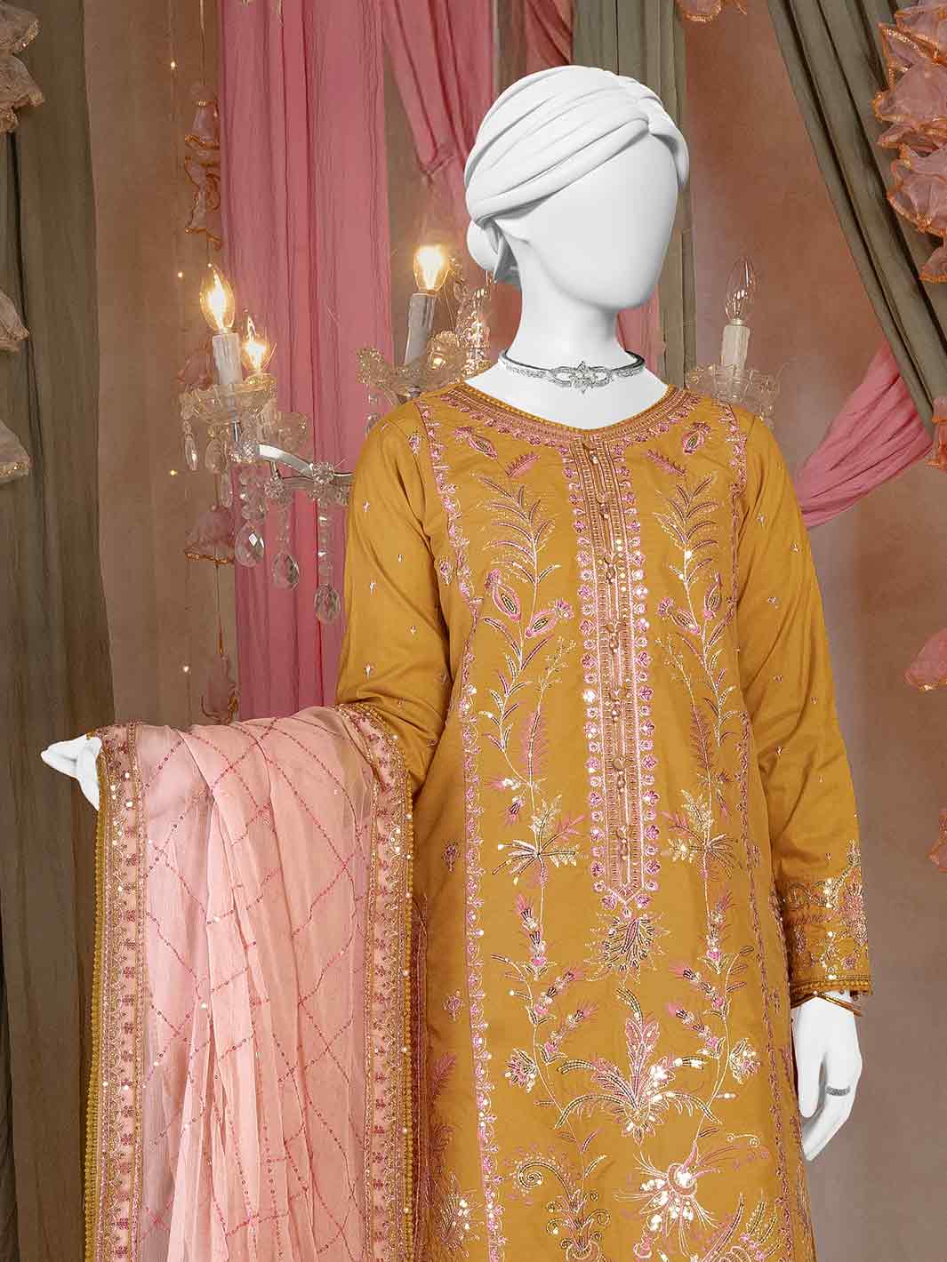 Raw Silk Mustard Stitched Suit - J. Junaid Jamshed