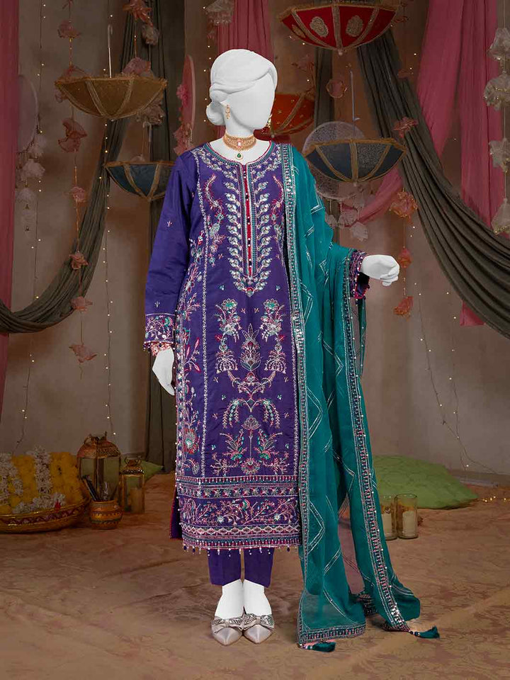 Raw Silk Purple Stitched Suit - J. Junaid Jamshed
