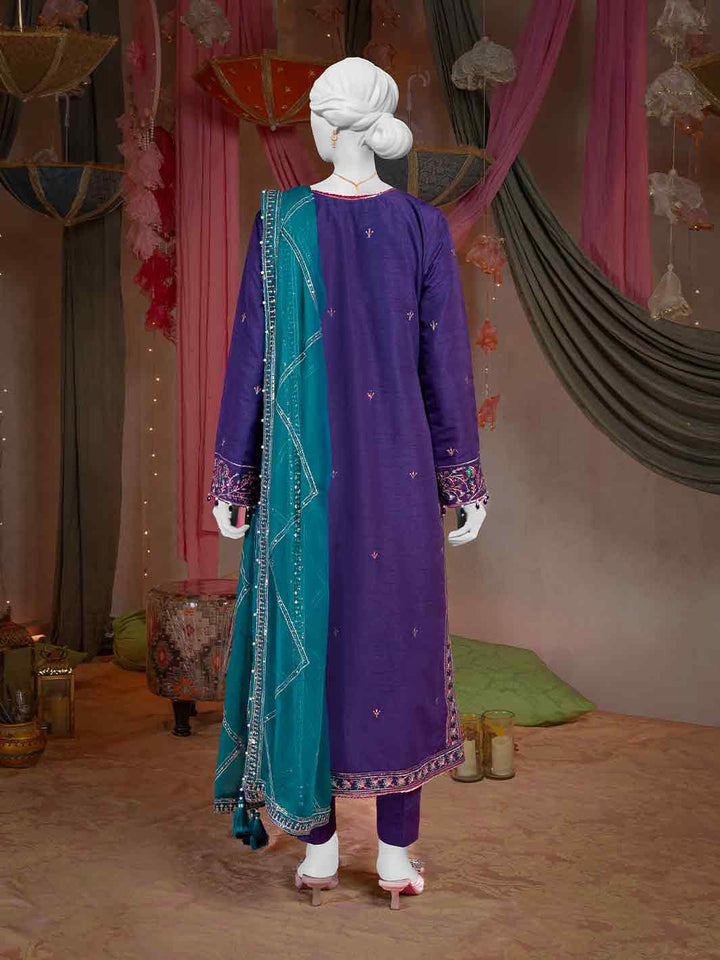 Raw Silk Purple Stitched Suit - J. Junaid Jamshed
