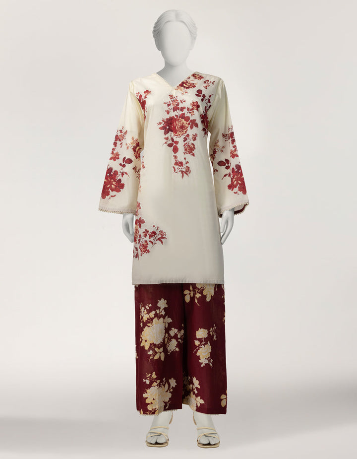 Lawn Cream Stitched Suit - J. Junaid Jamshed