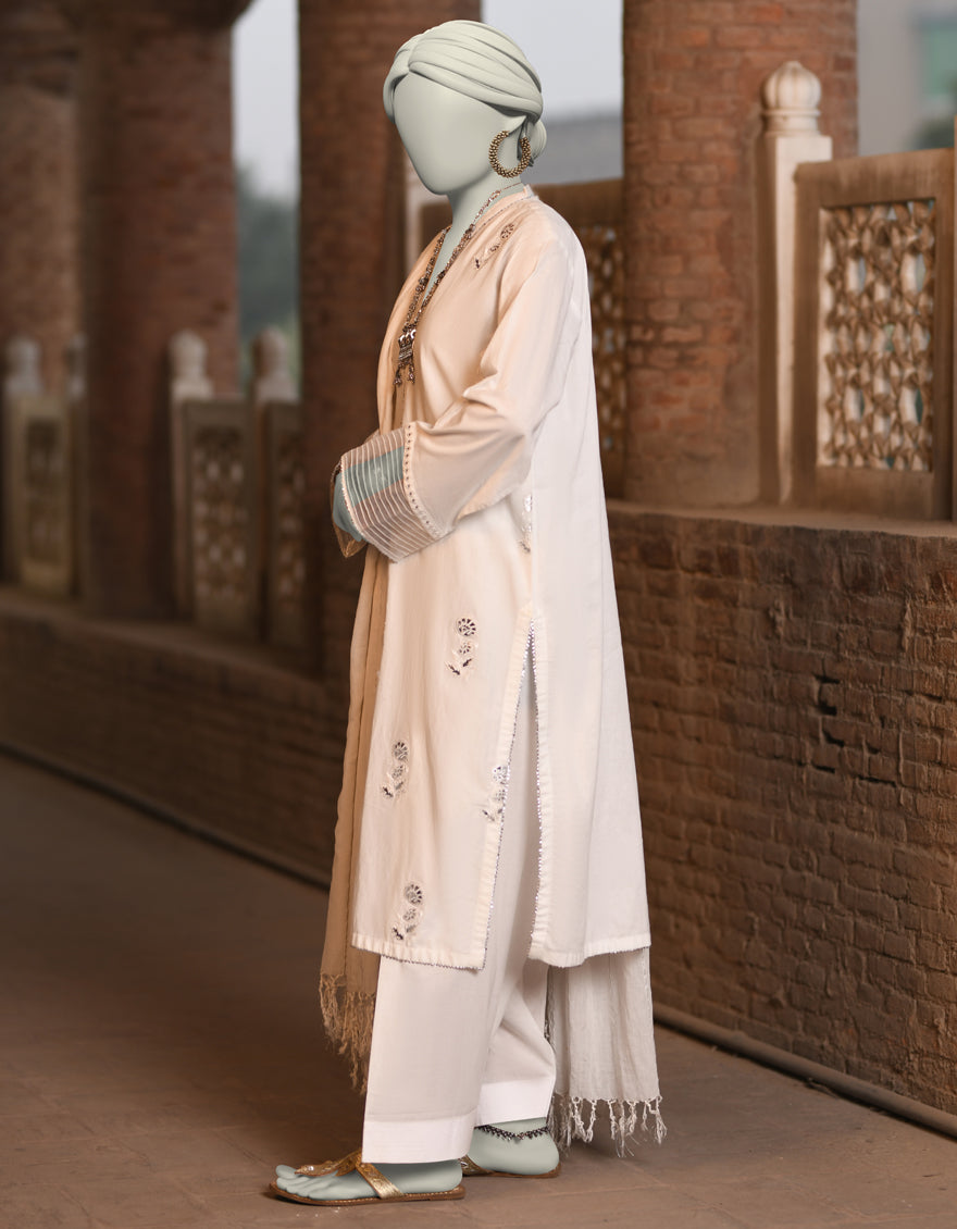 Lawn White Stitched Suit - J. Junaid Jamshed
