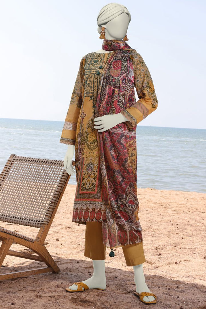 Lawn Brown Stitched Suit - J. Junaid Jamshed