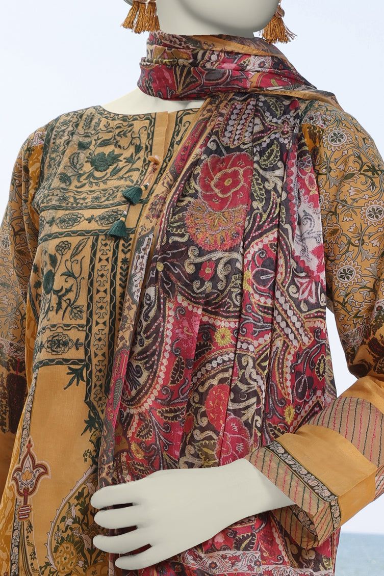 Lawn Brown Stitched Suit - J. Junaid Jamshed