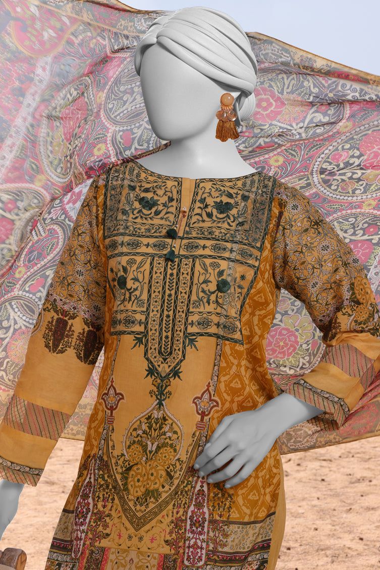 Lawn Brown Stitched Suit - J. Junaid Jamshed