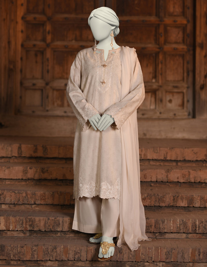 Dobby Brown Stitched Suit - J. Junaid Jamshed