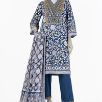 Lawn Blue Stitched Suit - J. Junaid Jamshed