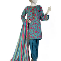 Lawn Green Stitched Suit - J. Junaid Jamshed