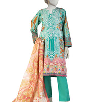 Lawn Green Stitched Suit - J. Junaid Jamshed