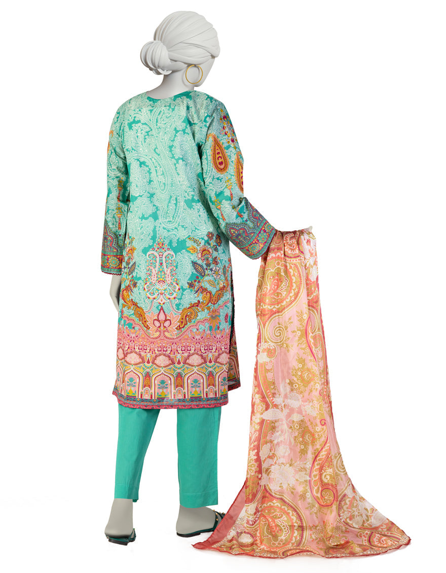 Lawn Green Stitched Suit - J. Junaid Jamshed
