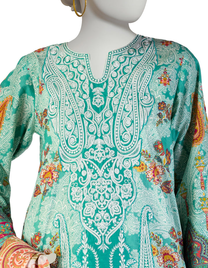 Lawn Green Stitched Suit - J. Junaid Jamshed