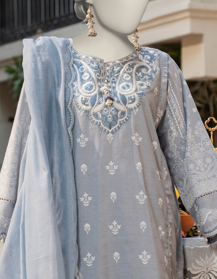 Dobby Grey Stitched Suit - J. Junaid Jamshed