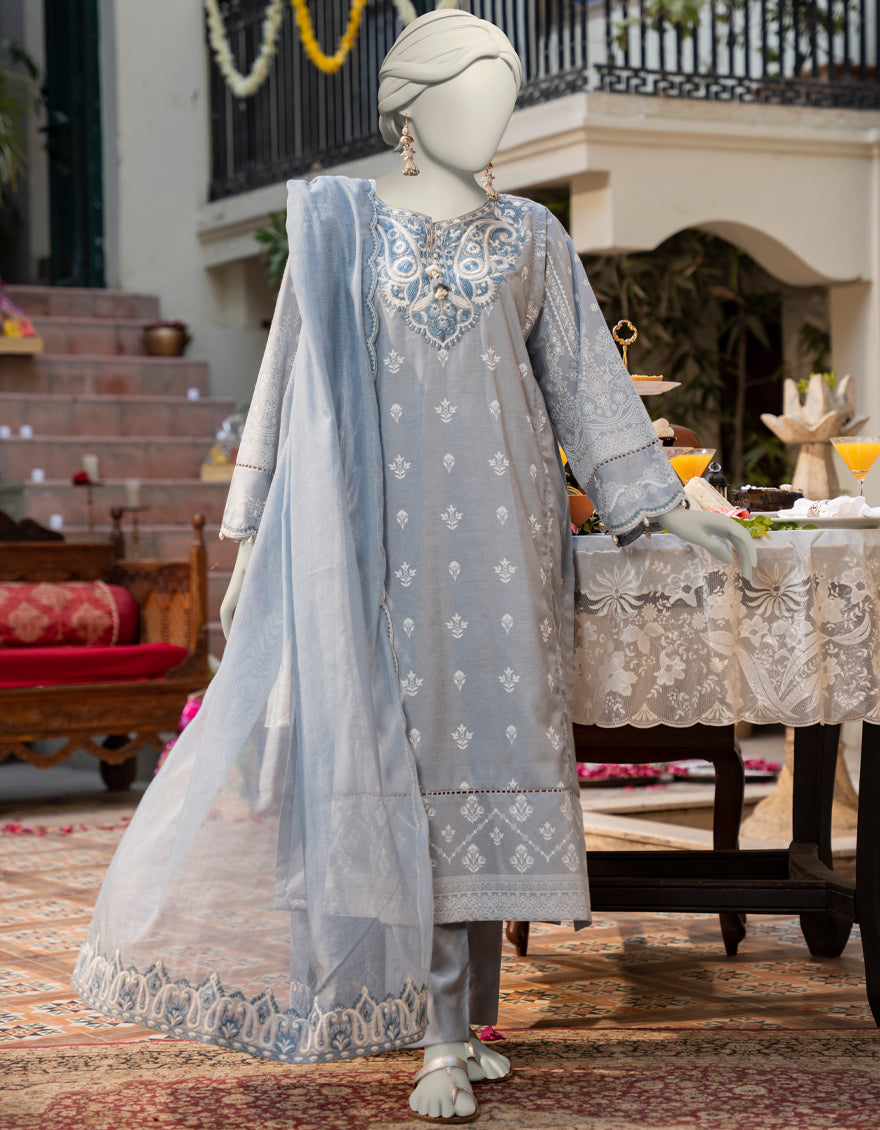 Dobby Grey Stitched Suit - J. Junaid Jamshed