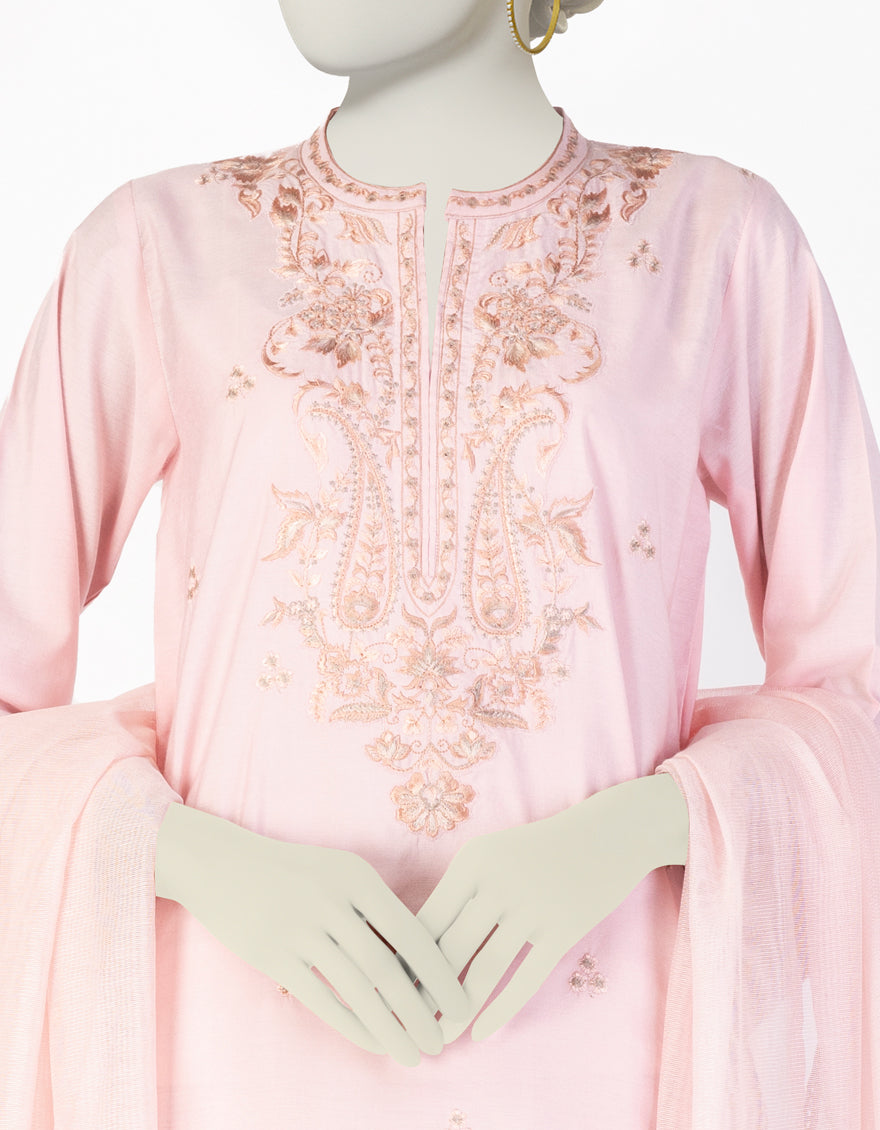 Cotton Silk Pink Stitched Suit - J. Junaid Jamshed