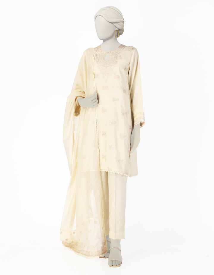 Cotton Silk Brown Stitched Suit - J. Junaid Jamshed