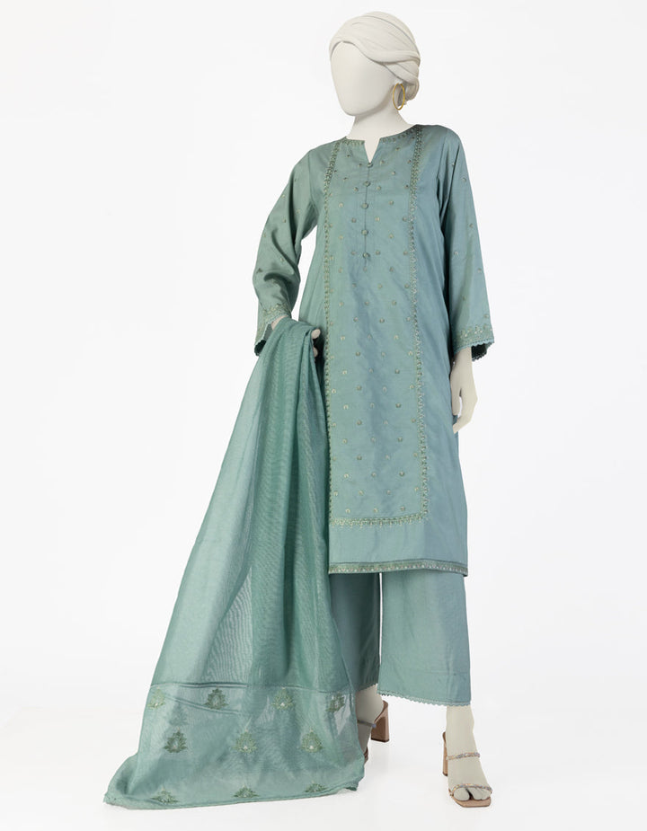 Cotton Silk Green Stitched Suit - J. Junaid Jamshed