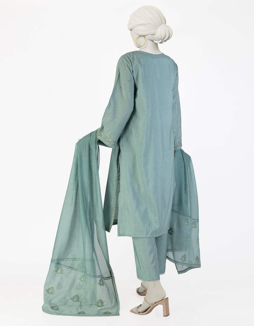 Cotton Silk Green Stitched Suit - J. Junaid Jamshed