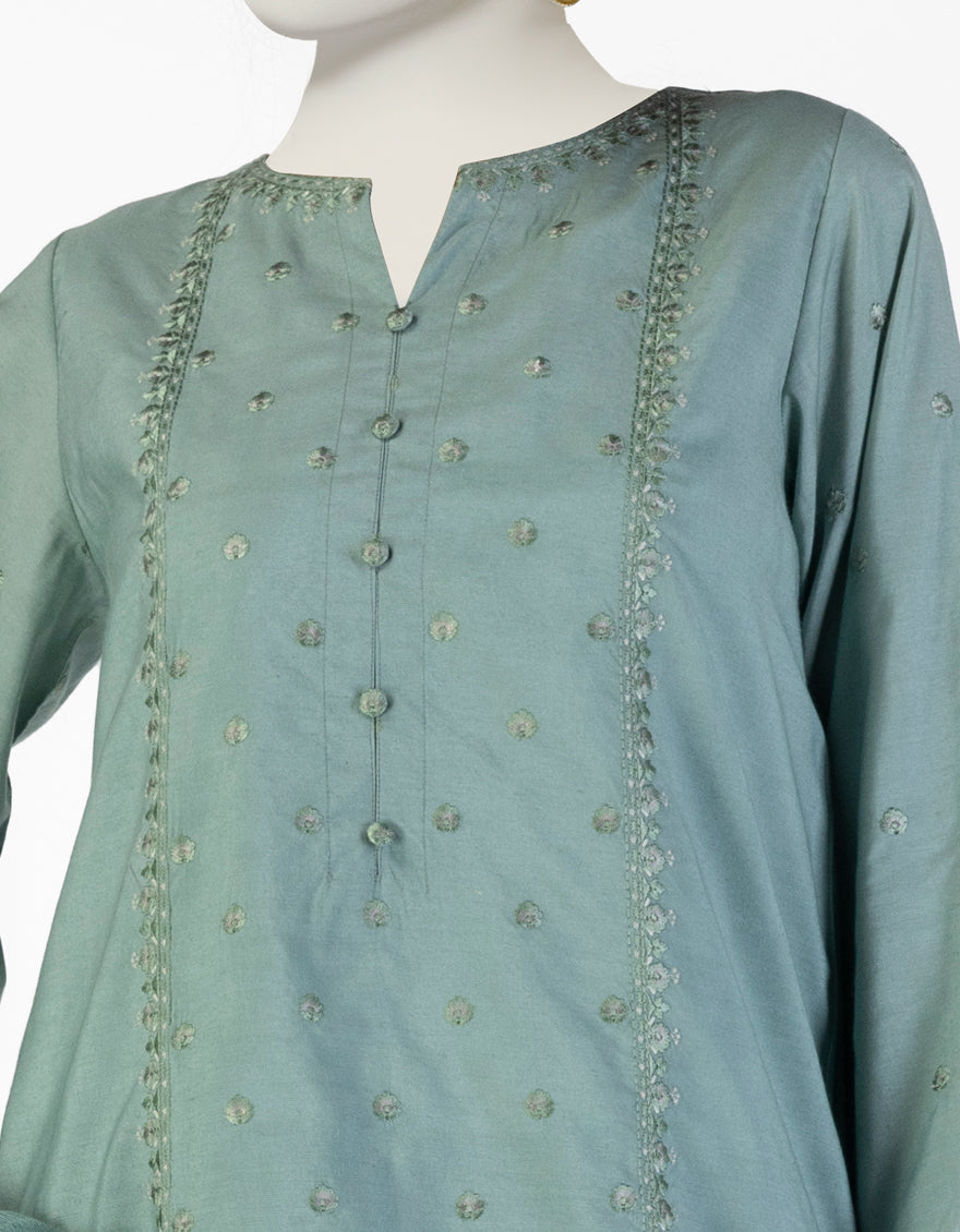 Cotton Silk Green Stitched Suit - J. Junaid Jamshed