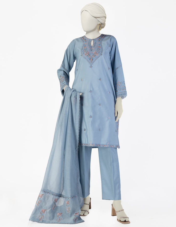 Cotton Silk Blue Stitched Suit - J. Junaid Jamshed