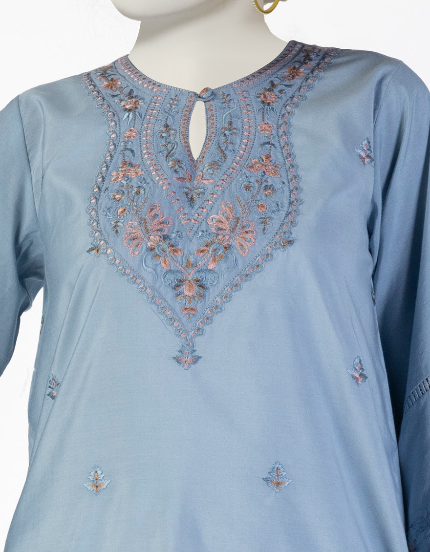 Cotton Silk Blue Stitched Suit - J. Junaid Jamshed