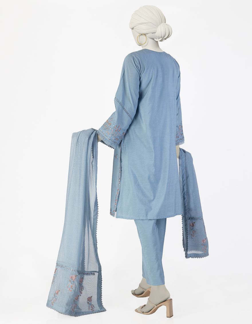Cotton Silk Blue Stitched Suit - J. Junaid Jamshed