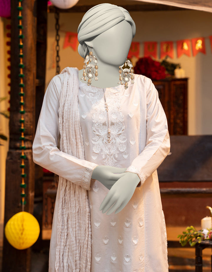 Lawn White Stitched Suit - J. Junaid Jamshed