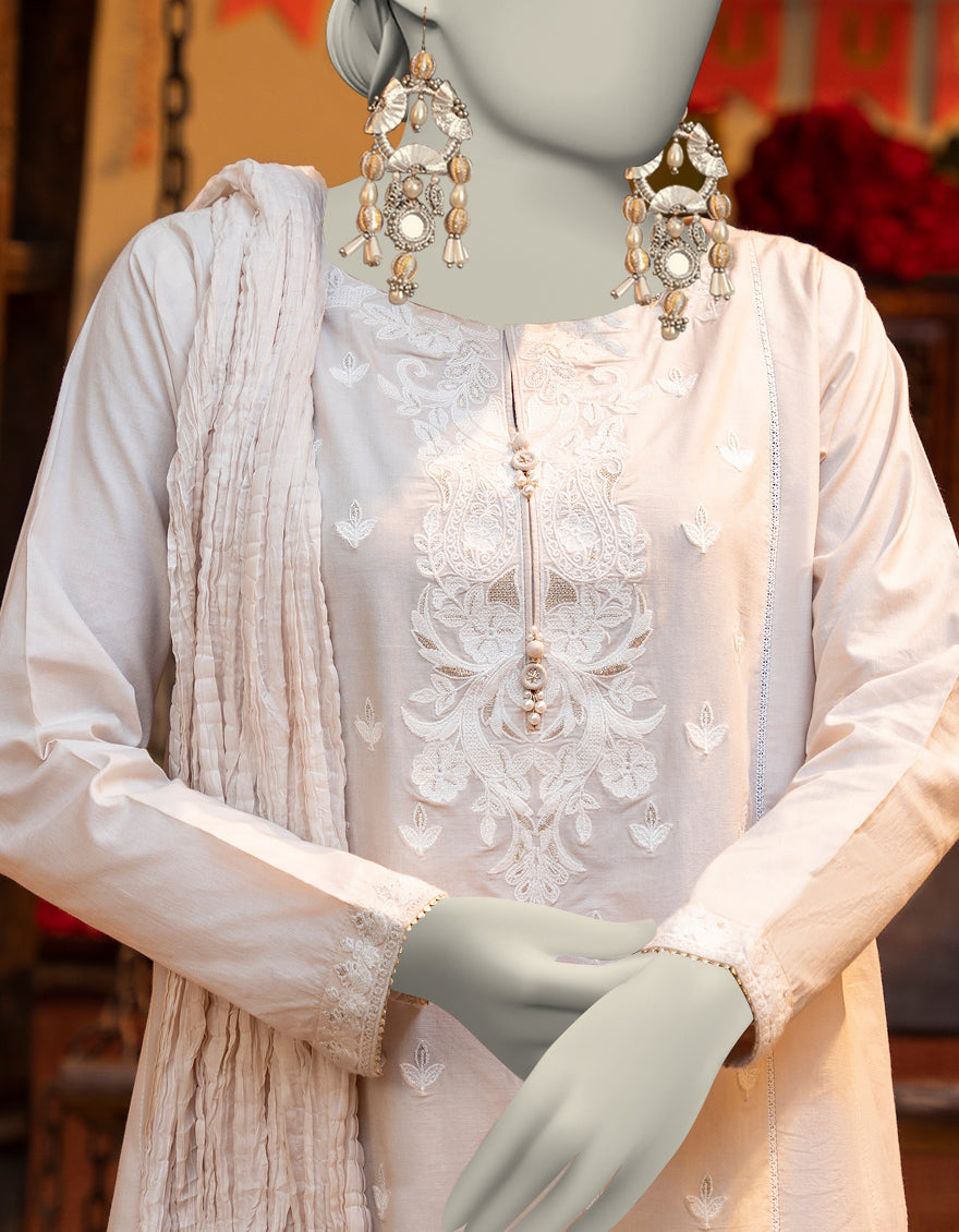 Lawn White Stitched Suit - J. Junaid Jamshed