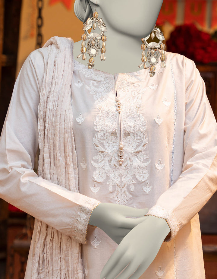 Lawn White Stitched Suit - J. Junaid Jamshed