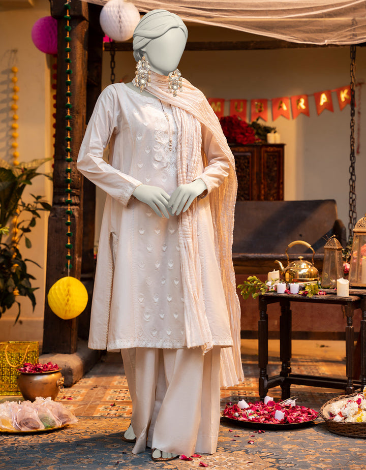 Lawn White Stitched Suit - J. Junaid Jamshed