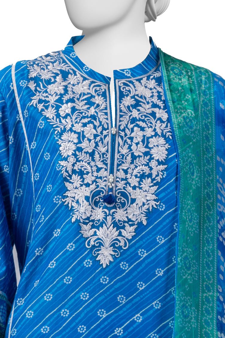 Lawn Blue Stitched Suit - J. Junaid Jamshed