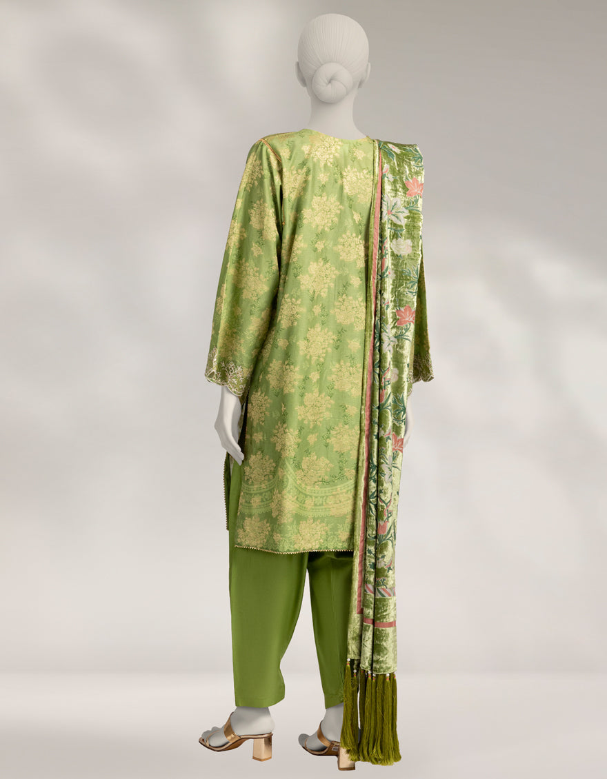 Jacquard Green Unstitched Suit - J. Junaid Jamshed