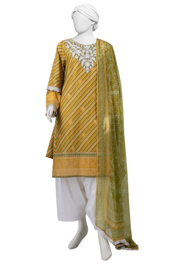 Lawn Green Stitched Suit - J. Junaid Jamshed
